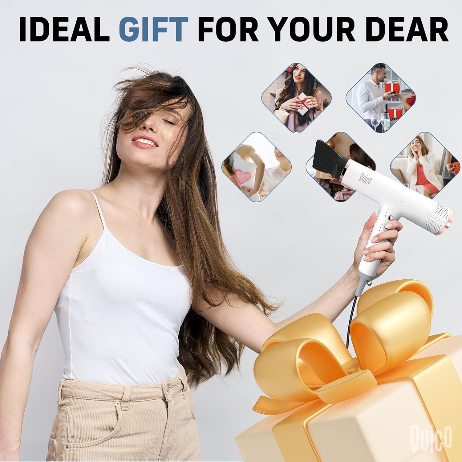 Quico Hair Blow Dryer, 1875W High-Speed BLDC Professional 110000 RPM Quiet Hair Dryer with Diffuser, 7X Faster Salon Blow Dryers for women, Adjustable Temp and Speed, Ionic Hair Dryer Home Travel Gift - Image 8