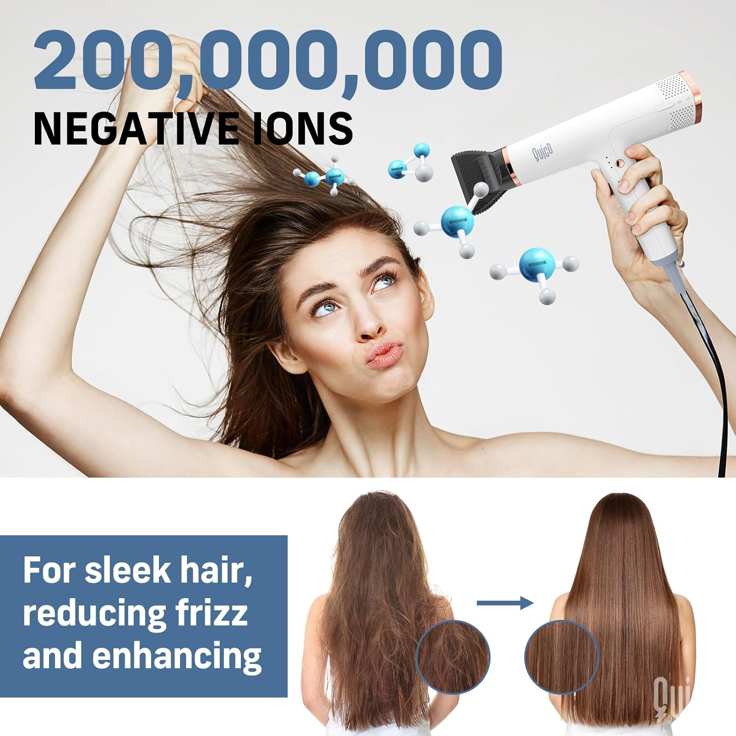 Quico Hair Blow Dryer, 1875W High-Speed BLDC Professional 110000 RPM Quiet Hair Dryer with Diffuser, 7X Faster Salon Blow Dryers for women, Adjustable Temp and Speed, Ionic Hair Dryer Home Travel Gift - Image 6