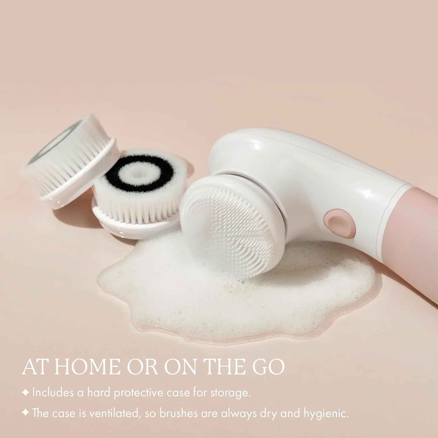 Raedia Handheld Facial Cleansing Brush with 4 Interchangeable Brush Heads by Vanity Planet - Lightweight Daily Cleansing Brush for Glowing Skin - Water Resistant Face Exfoliator - Warm Grey - Image 4