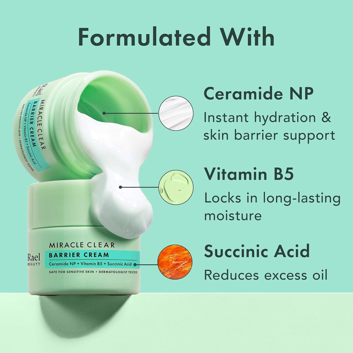 Rael Face Moisturizer, Miracle Clear Barrier Cream, Lightweight Hydration for Oily and Acne Prone, with Succinic Acid, Hydrating Vitamin B5, Vegan, Korean Skin Care (1.8 fl oz) - Image 4