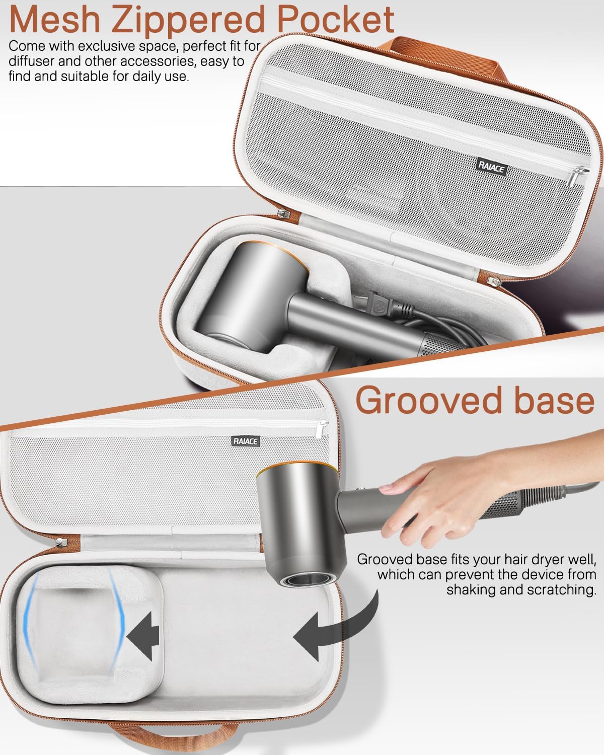 RAIACE Hard Storage Case Compatible with Dyson Hair Dryer, Travel Carrying Bag. (for Sale is case only). - Gray(Gray Lining) - Image 2