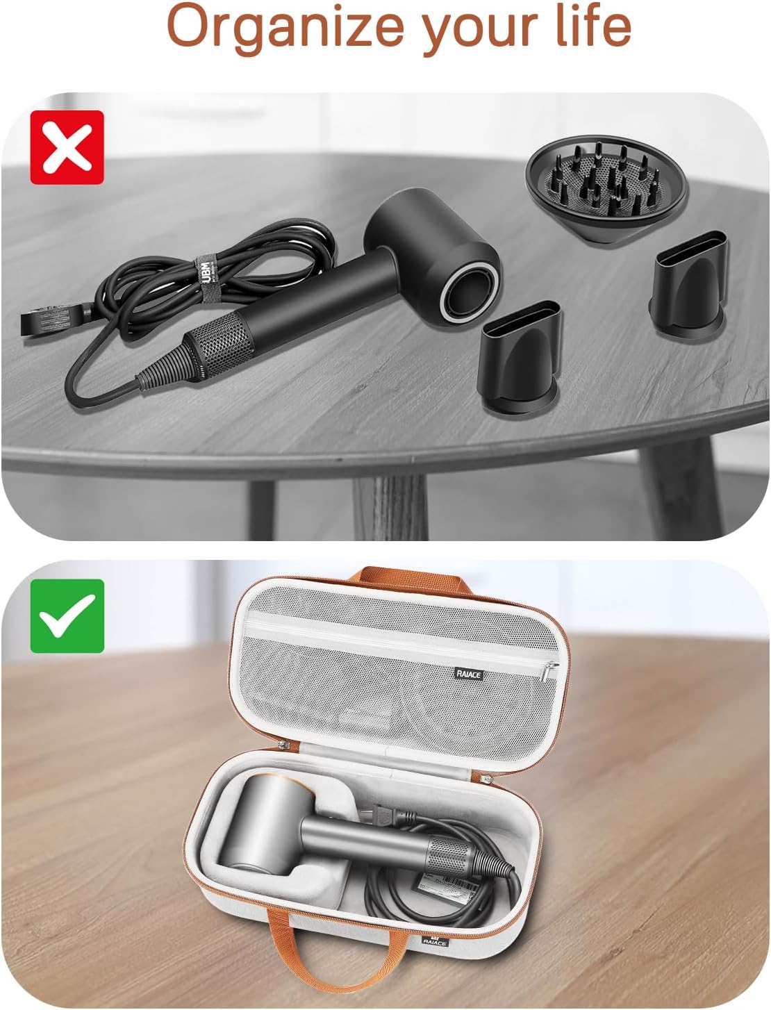 RAIACE Hard Storage Case Compatible with Dyson Hair Dryer, Travel Carrying Bag. (for Sale is case only). - Gray(Gray Lining) - Image 5