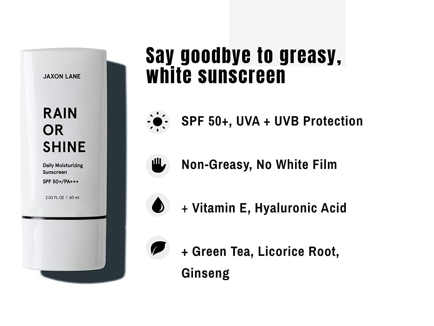 RAIN OR SHINE Anti Aging Face Sunscreen SPF 50 for Clear Skin with Green Tea, Hyaluronic Acid, Vitamin E Oil, Ginseng Extract, Licorice Root โ SPF Moisturizer for Face, Fragrance Free 2.03 Oz - Image 2