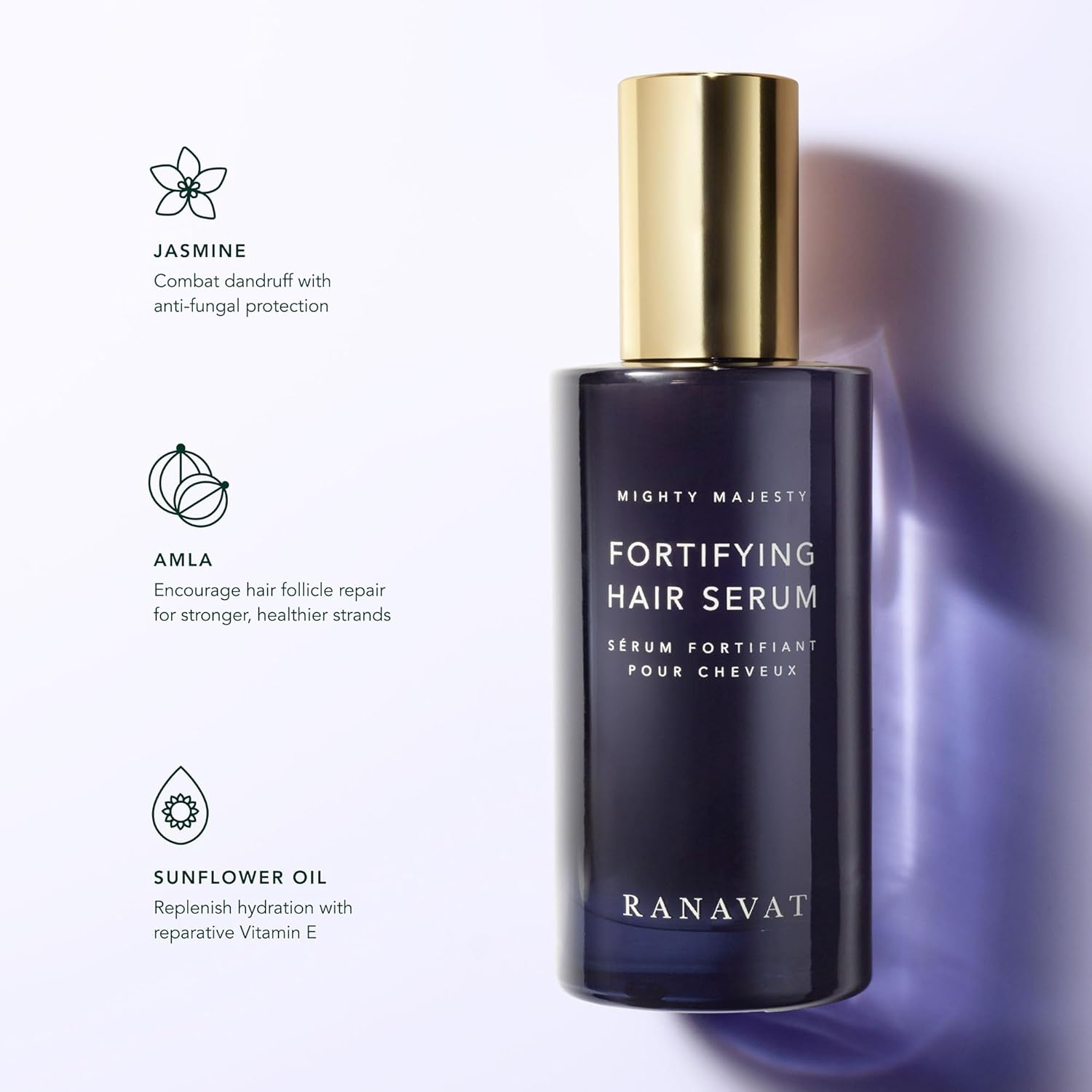 RANAVAT Mighty Majesty Travel Size Hair Serum - Fortifying Hair Oil Serum for Scalp Hydration, Frizz Control, & Hair Shine - With Jasmine and Amla Extract (0.5 oz) - Image 6