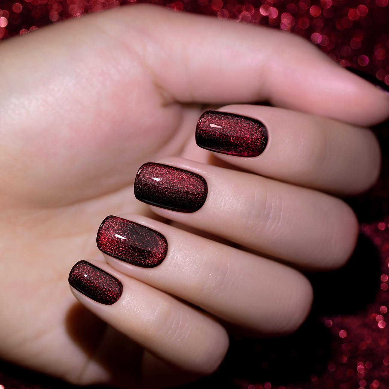 RARJSM Burgundy Cat Eye Gel Nail Polish Diamond Dark Black Red Cateye Velvet Glitter Gel Polish 15ml Single Bottle with Magnet Stick UV LED Curing Requires Soak Off for Home Salon Christmas Manicure - Image 3