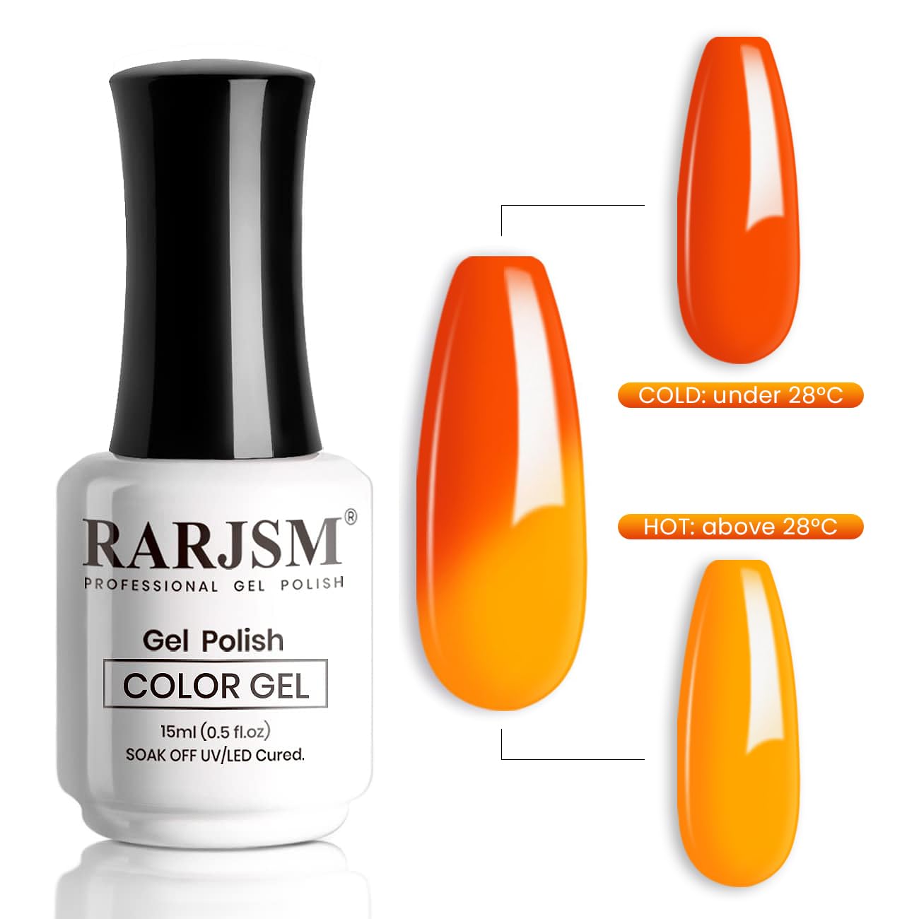 RARJSM Color Changing Gel Nail Polish Orange to Yellow 15ML Mood Changing Gel Nail Polish Soak off UV Temperature Change Gel Polish for Nail Art Manicure Salon DIY at Home - Image 3