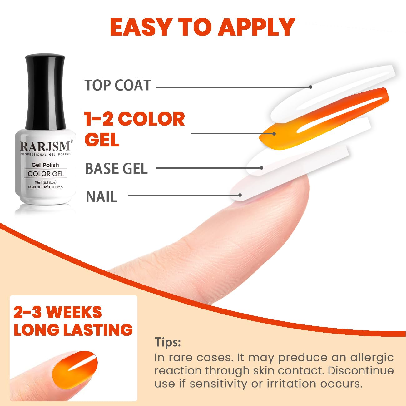 RARJSM Color Changing Gel Nail Polish Orange to Yellow 15ML Mood Changing Gel Nail Polish Soak off UV Temperature Change Gel Polish for Nail Art Manicure Salon DIY at Home - Image 6