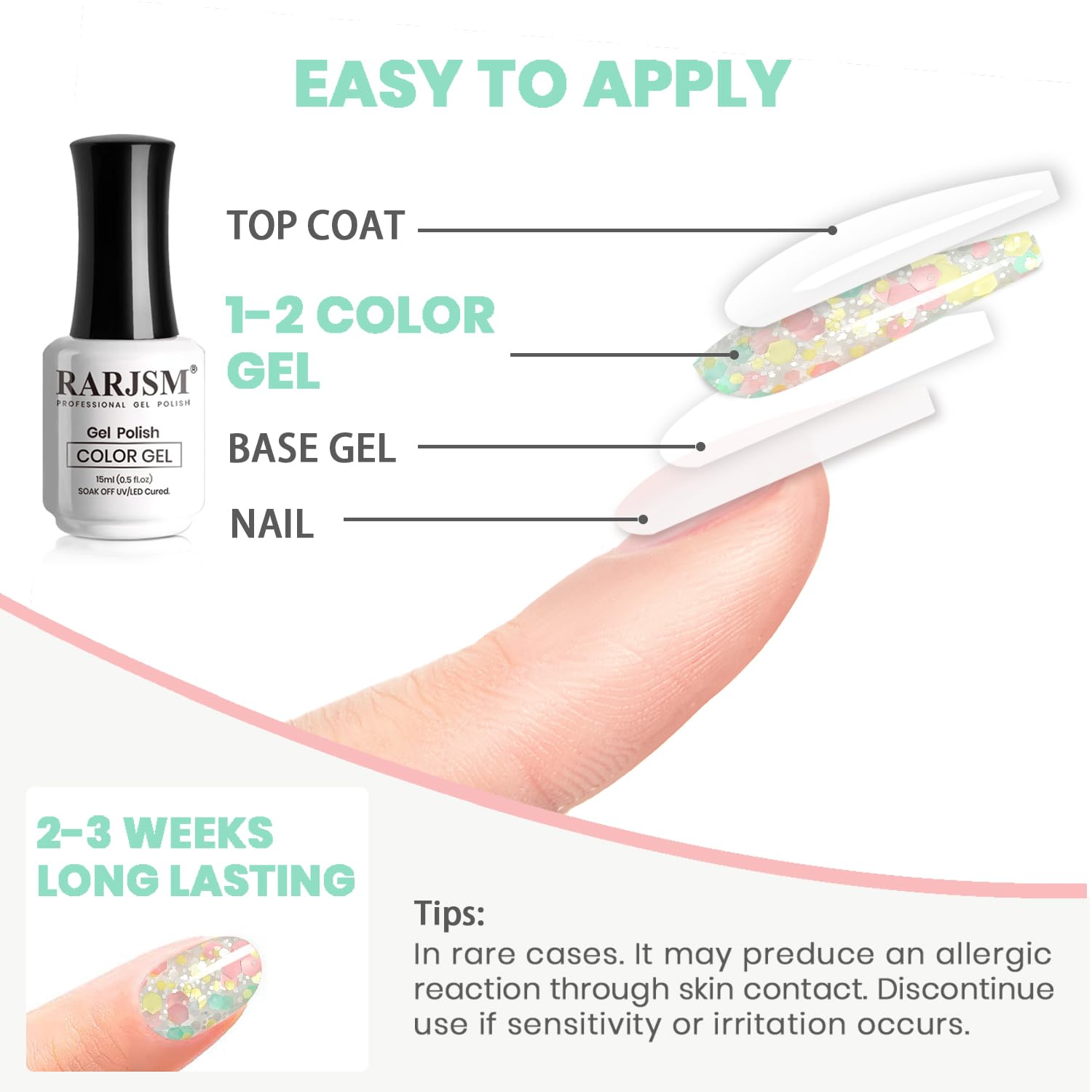 RARJSM Glitter Gel Nail Polish Pink Yellow Green Patel Spring Summer Color Big Flakes Gel Polish Sparkly Chunky Clear Shimmer Pigments Soak off Led UV Curing Required for Home Salon Manicure 15ml - Image 6