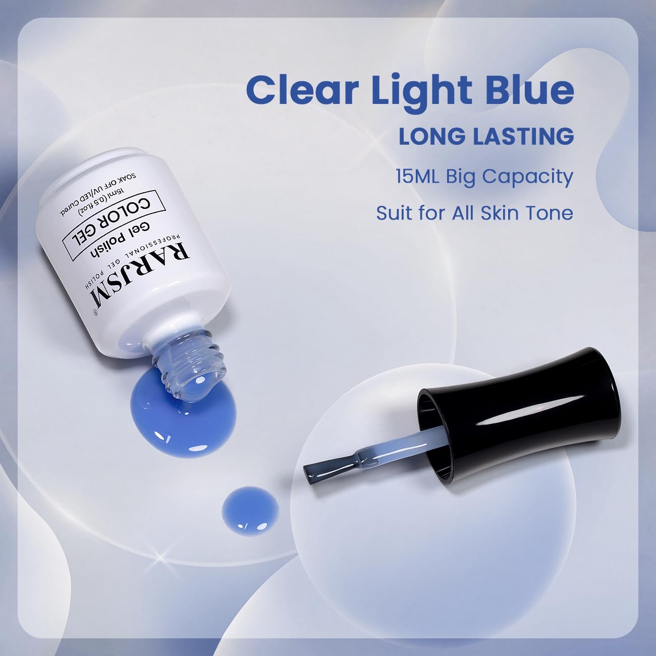 RARJSM Jelly Gel Nail Polish Clear Light Blue Gel Nail Polish Transparent Pastel Nude Sheer Blue Nail GelPolish Varnish Curing Requires LED UV French Manicure Soak Off for Home Salon 15ml 1pcs - Image 2