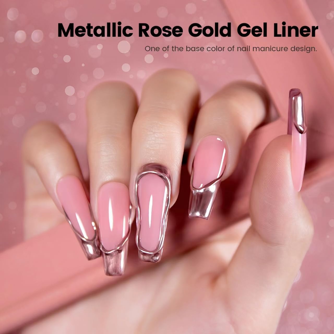 RARJSM Metallic Gel Liner Nail Art Rose Gold 3D Mirror Chrome Effect Gel Nail Polish 8ml Painting Build in Thin Brush Metal Painted Drawing Striper Gelpolish Soak off Curing Requires for Home Salon - Image 3