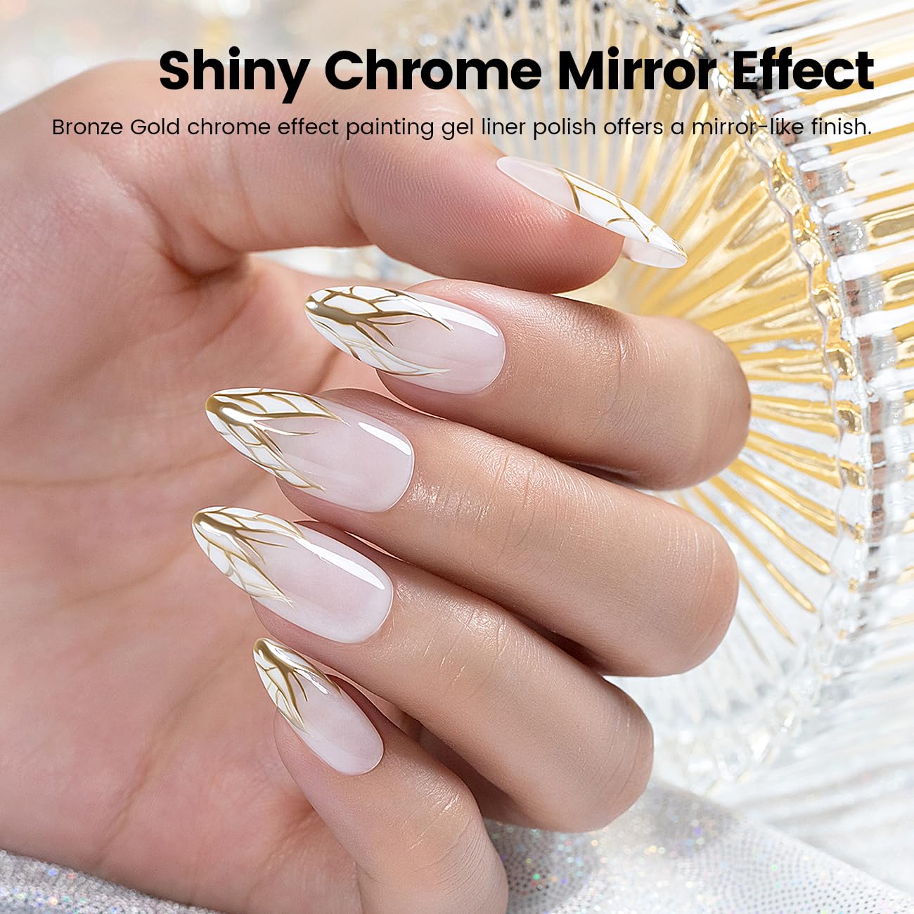 RARJSM Metallic Nail Art Gel Liner Bronze Gold Mirror Chrome 3D Effect Gel Nail Polish 8ml Build in Thin Brush Metal Painted Drawing Striper Painting Gelpolish Soak off Curing Requires for Home Salon - Image 3