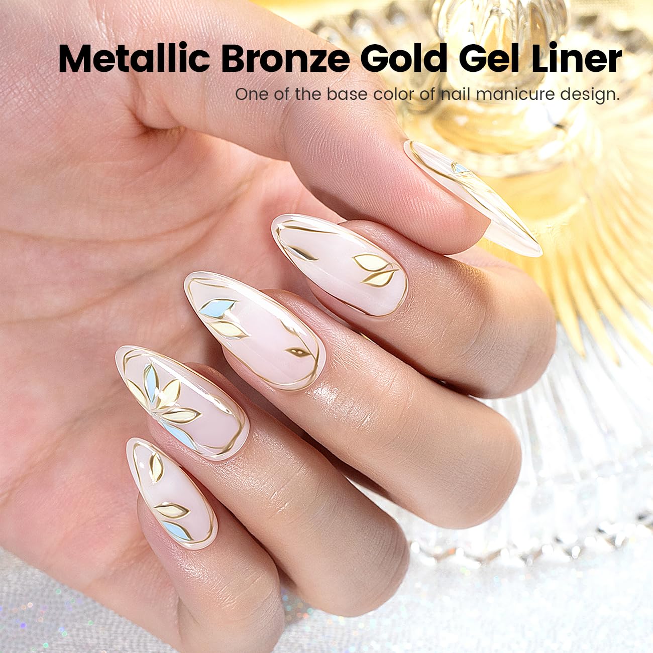 RARJSM Metallic Nail Art Gel Liner Bronze Gold Mirror Chrome 3D Effect Gel Nail Polish 8ml Build in Thin Brush Metal Painted Drawing Striper Painting Gelpolish Soak off Curing Requires for Home Salon - Image 2