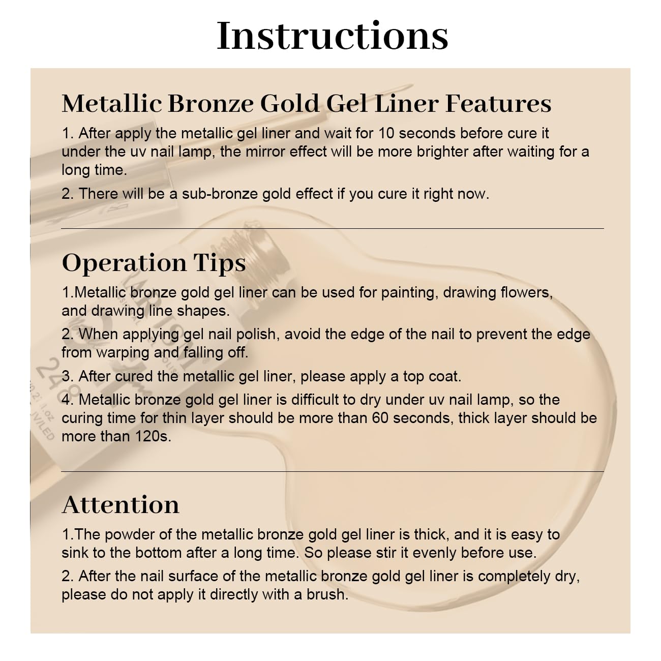 RARJSM Metallic Nail Art Gel Liner Bronze Gold Mirror Chrome 3D Effect Gel Nail Polish 8ml Build in Thin Brush Metal Painted Drawing Striper Painting Gelpolish Soak off Curing Requires for Home Salon - Image 8