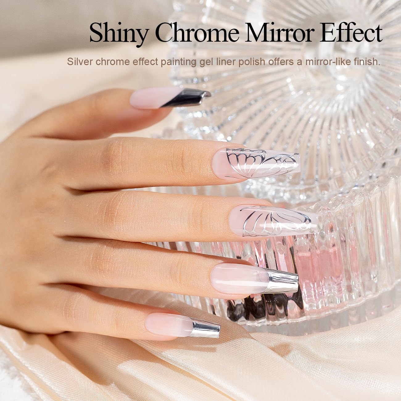 RARJSM Metallic Silver Gel Liner Nail Art 3D Mirror Chrome Effect Gel Nail Polish 8ml Build in Thin Brush Metal Painted Drawing Striper Gel Polish Soak off Curing Requires for Home Salon Diy Painting - Image 5