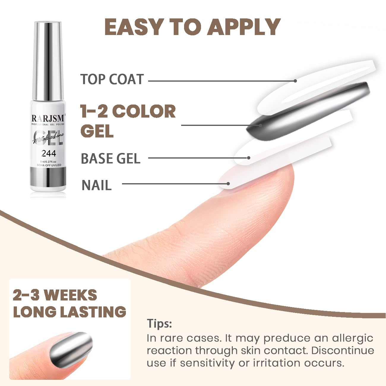 RARJSM Metallic Silver Gel Liner Nail Art 3D Mirror Chrome Effect Gel Nail Polish 8ml Build in Thin Brush Metal Painted Drawing Striper Gel Polish Soak off Curing Requires for Home Salon Diy Painting - Image 8
