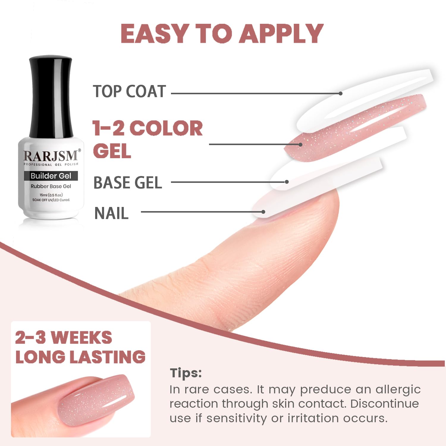RARJSM Nude Rubber Base Gel Nail Polish Rainbow Glitter Sheer Light Pink Rubber Base for Nails Iridescent Brush on Quick Extend Builder Hard Gel Soak Off Curing Requires 15ml French Manicure - Image 6