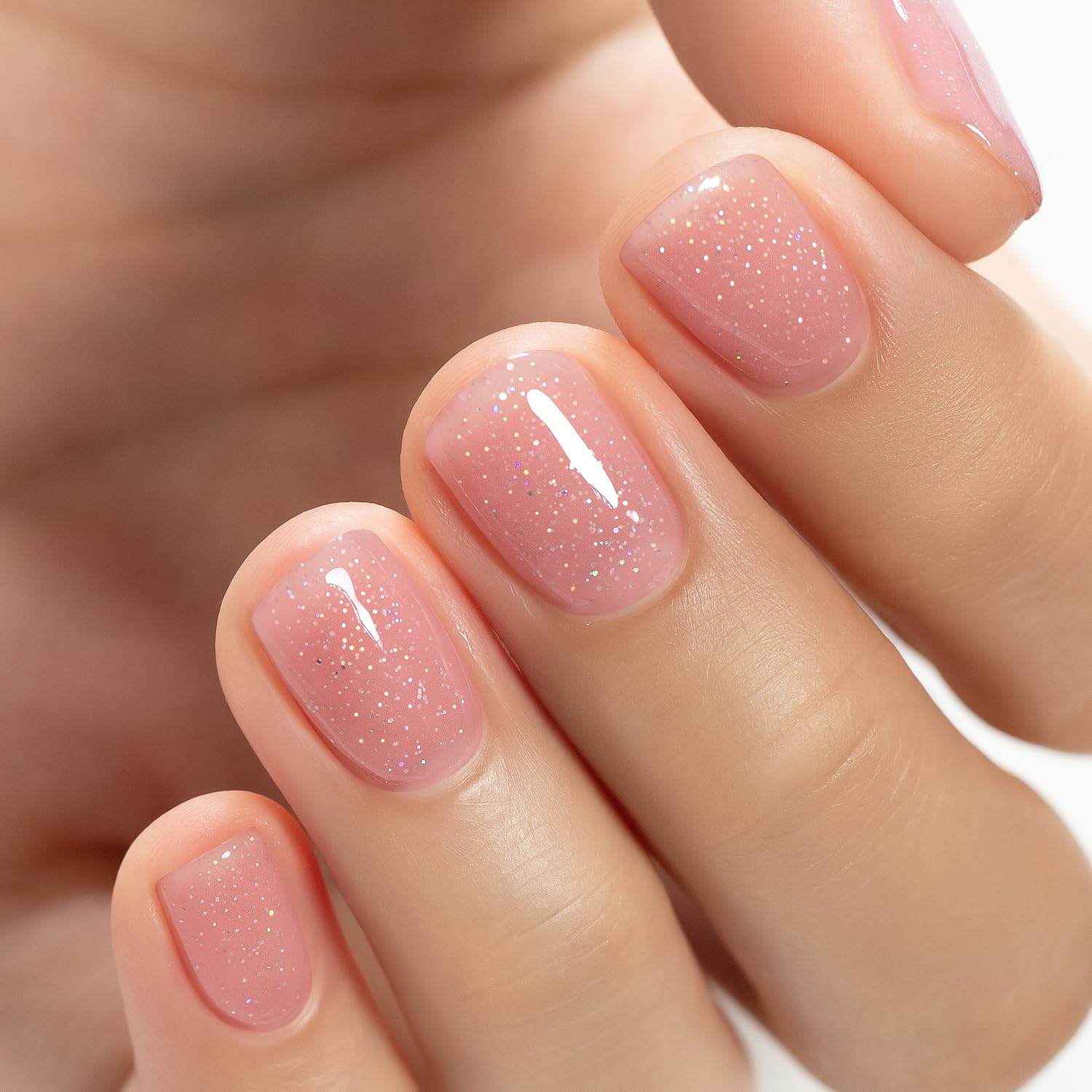 RARJSM Nude Rubber Base Gel Nail Polish Rainbow Glitter Sheer Light Pink Rubber Base for Nails Iridescent Brush on Quick Extend Builder Hard Gel Soak Off Curing Requires 15ml French Manicure - Image 3