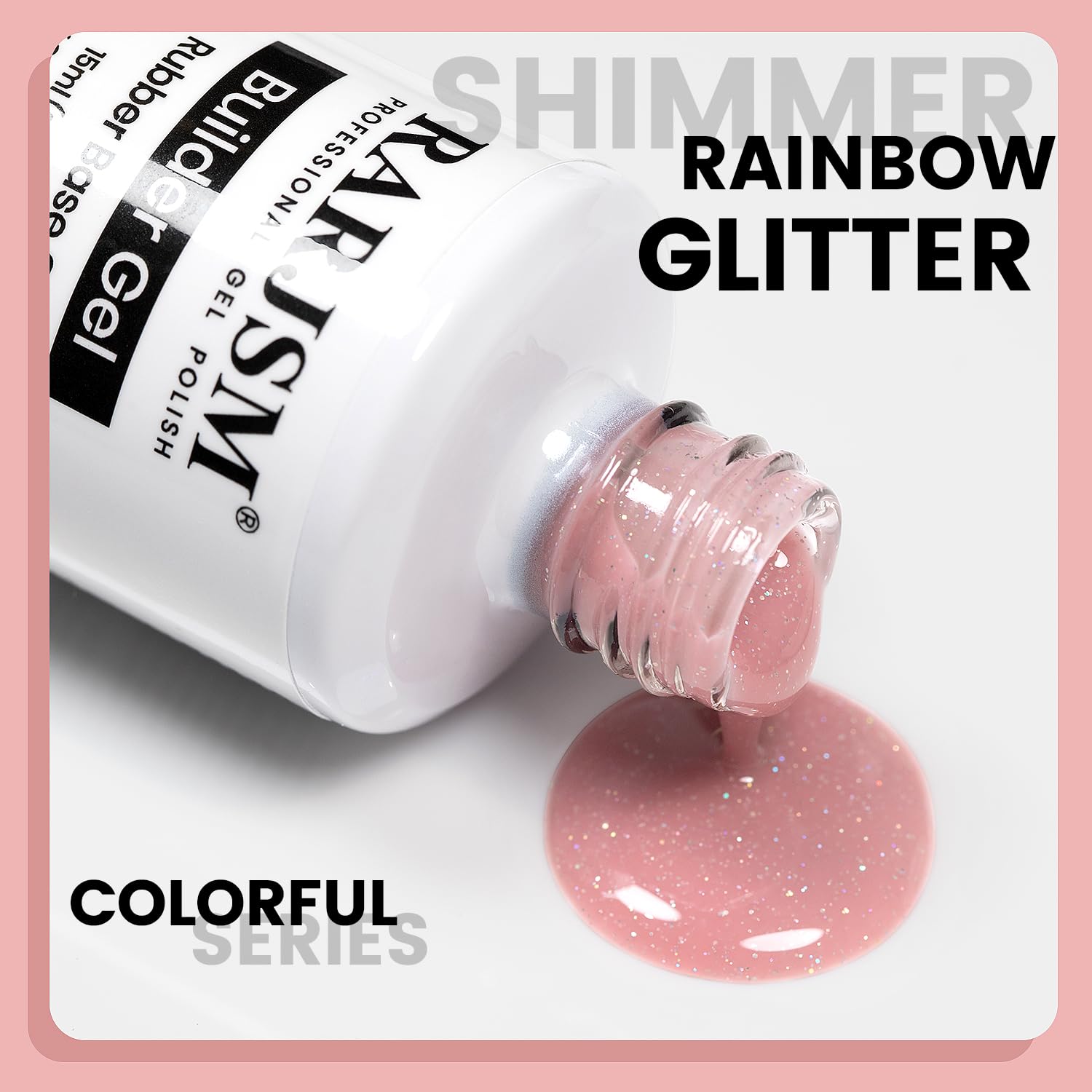 RARJSM Nude Rubber Base Gel Nail Polish Rainbow Glitter Sheer Light Pink Rubber Base for Nails Iridescent Brush on Quick Extend Builder Hard Gel Soak Off Curing Requires 15ml French Manicure - Image 4