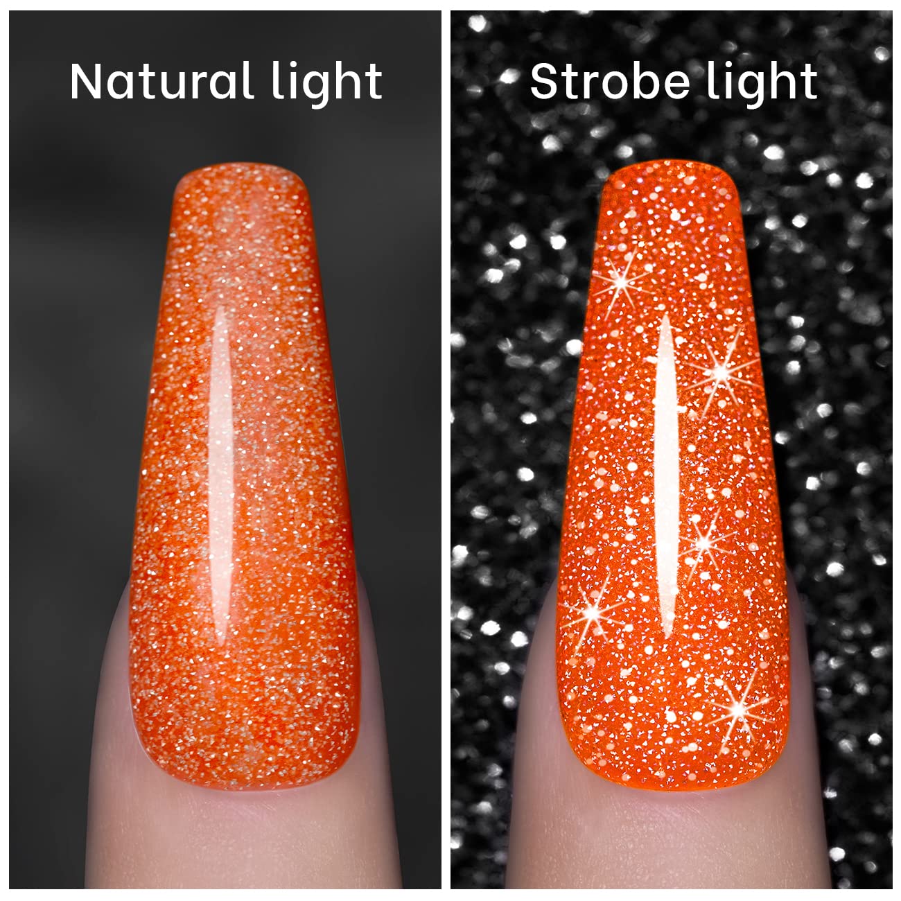 RARJSM Orange Gel Nail Polish, 1Pcs 7.5ml Orange Color Reflective Gel Polish Soak Off Gel Polish Neons Spring Summer Color Diamond Shimmer Gel Nail Art Manicure Salon DIY at Home - Image 2