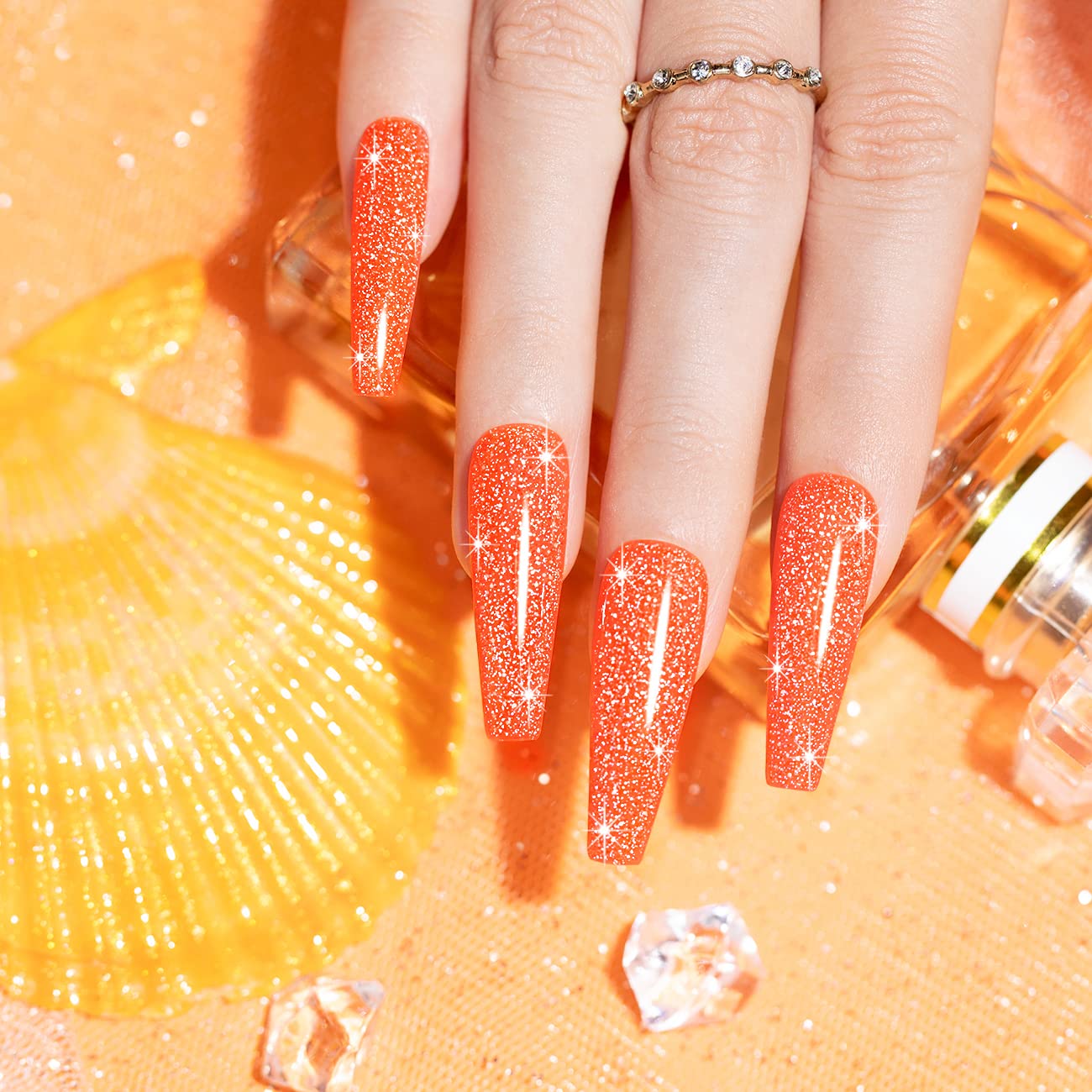 RARJSM Orange Gel Nail Polish, 1Pcs 7.5ml Orange Color Reflective Gel Polish Soak Off Gel Polish Neons Spring Summer Color Diamond Shimmer Gel Nail Art Manicure Salon DIY at Home - Image 3