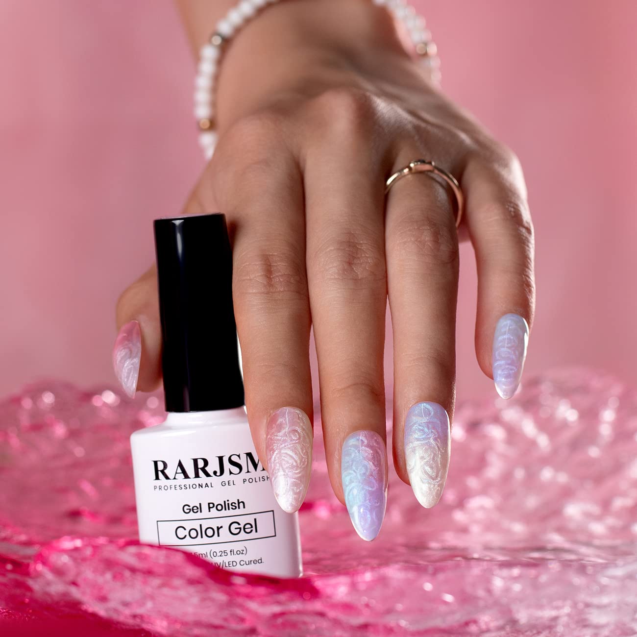 RARJSM Pearl Gel Nail Polish Set 6 Colors Pearlescent Shell Glitter White Gold Pink Green Purple Shimmer Mermaid Nail Gel Polish Soak Off Curing Requires Swirl Thread Effect DIY Manicure Use - Image 2