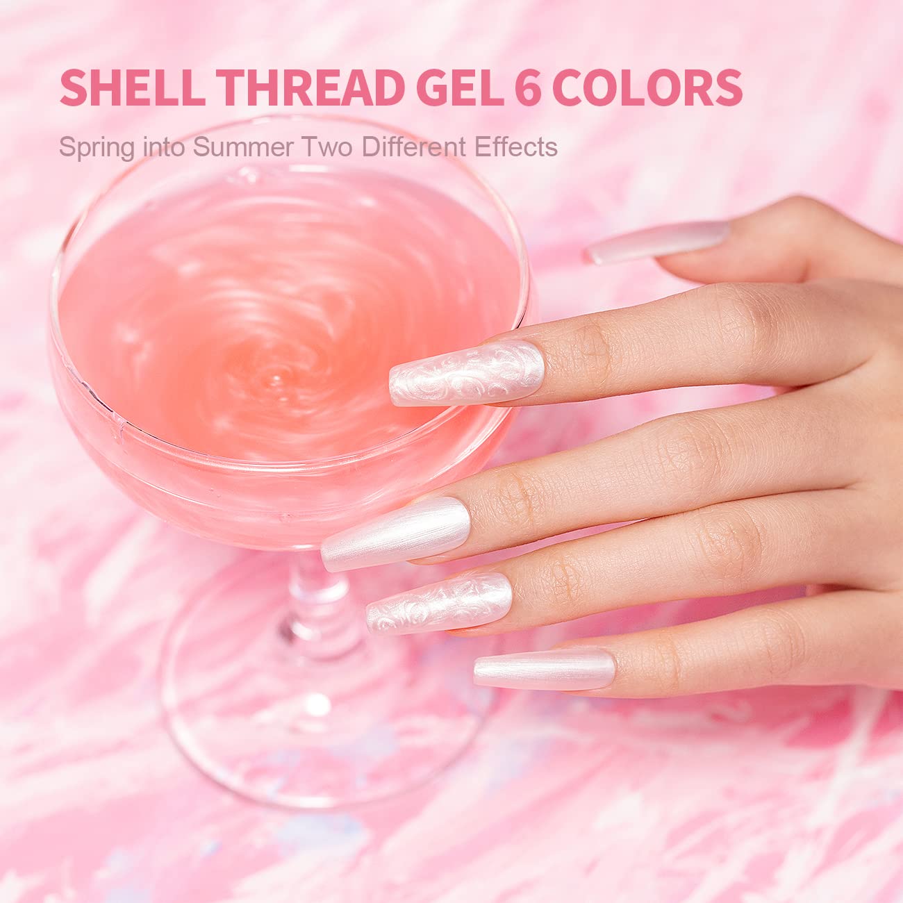 RARJSM Pearl Gel Nail Polish Set 6 Colors Pearlescent Shell Glitter White Gold Pink Green Purple Shimmer Mermaid Nail Gel Polish Soak Off Curing Requires Swirl Thread Effect DIY Manicure Use - Image 4