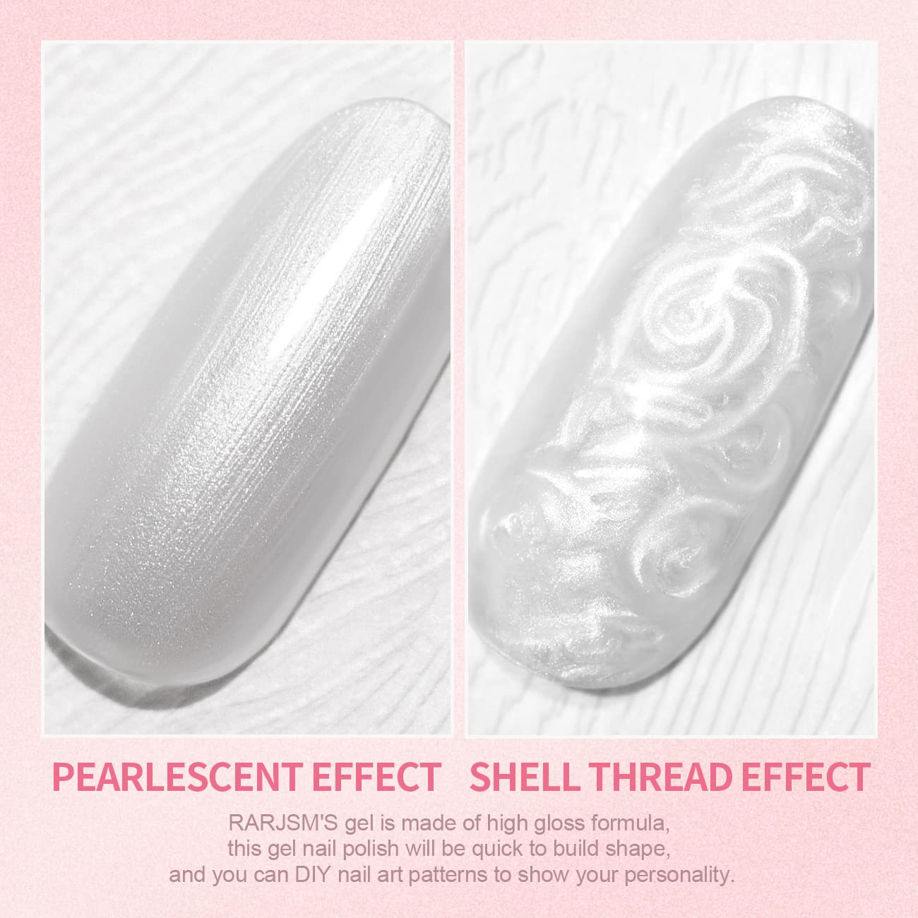 RARJSM Pearl Gel Nail Polish Set 6 Colors Pearlescent Shell Glitter White Gold Pink Green Purple Shimmer Mermaid Nail Gel Polish Soak Off Curing Requires Swirl Thread Effect DIY Manicure Use - Image 7
