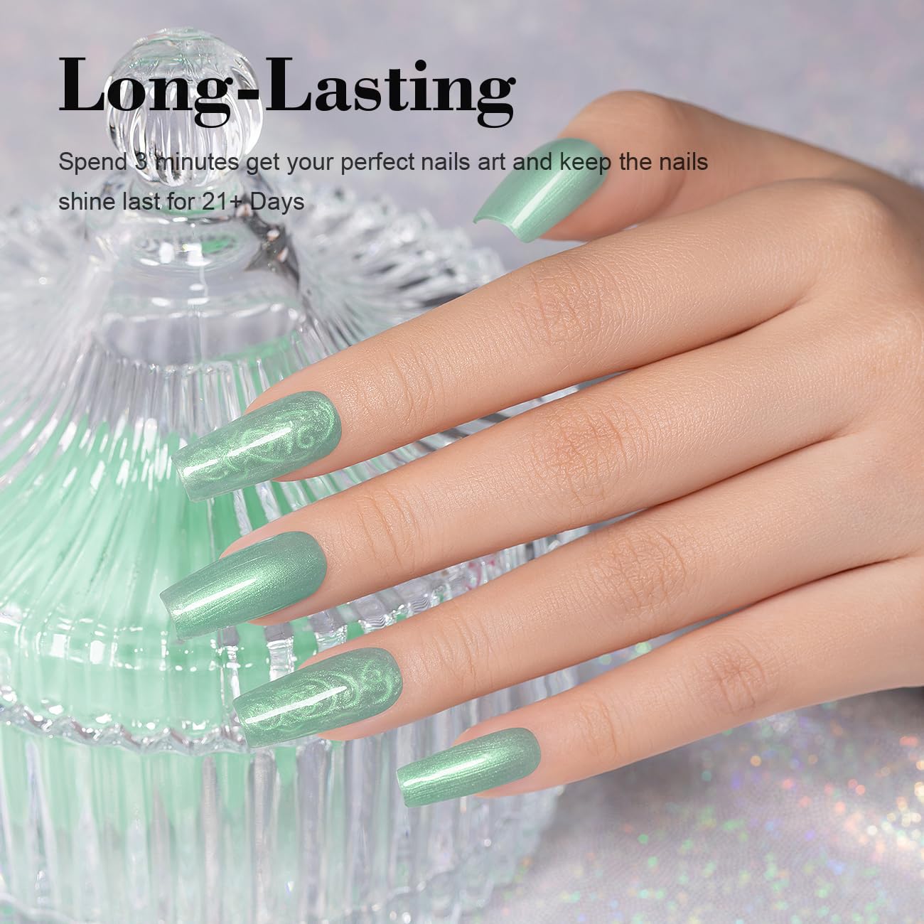 RARJSM Pearl Gel Nail Polish,15ML Light Green Pearlescent Gel Polish,Glitter Shell Gel Polish Green Shimmer Mermaid Nail Gel Polish Soak Off LED UV Drawing Swirl Thread Effect for DIY Manicure Use - Image 3