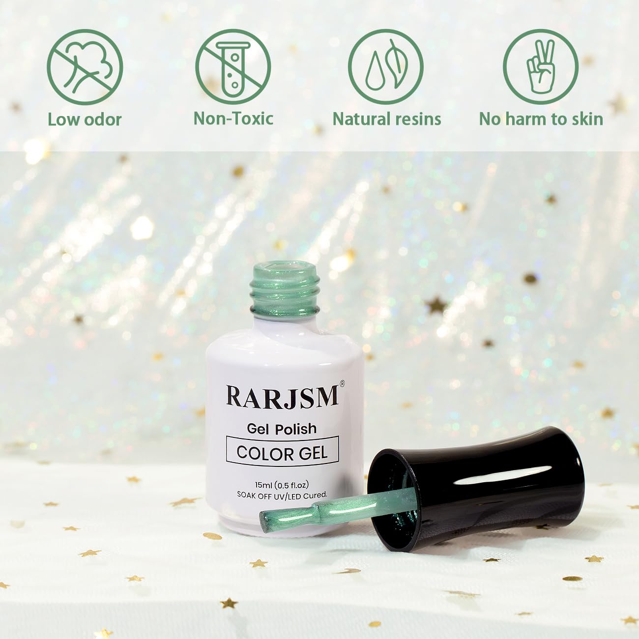 RARJSM Pearl Gel Nail Polish,15ML Light Green Pearlescent Gel Polish,Glitter Shell Gel Polish Green Shimmer Mermaid Nail Gel Polish Soak Off LED UV Drawing Swirl Thread Effect for DIY Manicure Use - Image 2