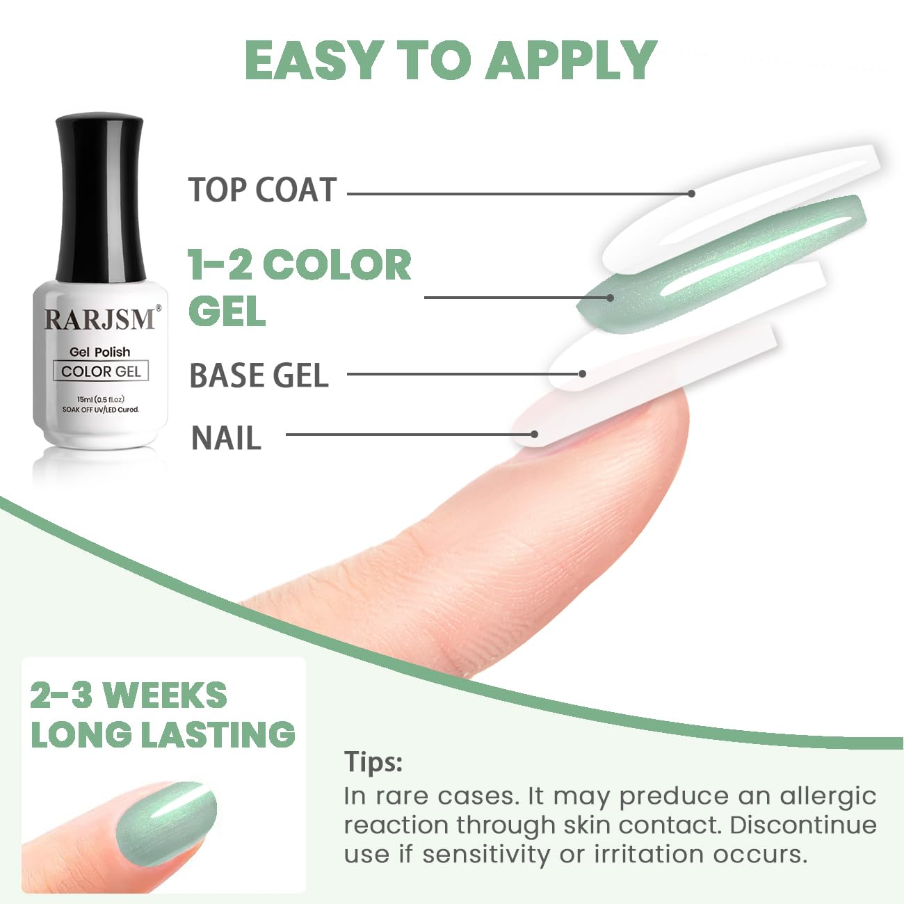 RARJSM Pearl Gel Nail Polish,15ML Light Green Pearlescent Gel Polish,Glitter Shell Gel Polish Green Shimmer Mermaid Nail Gel Polish Soak Off LED UV Drawing Swirl Thread Effect for DIY Manicure Use - Image 6