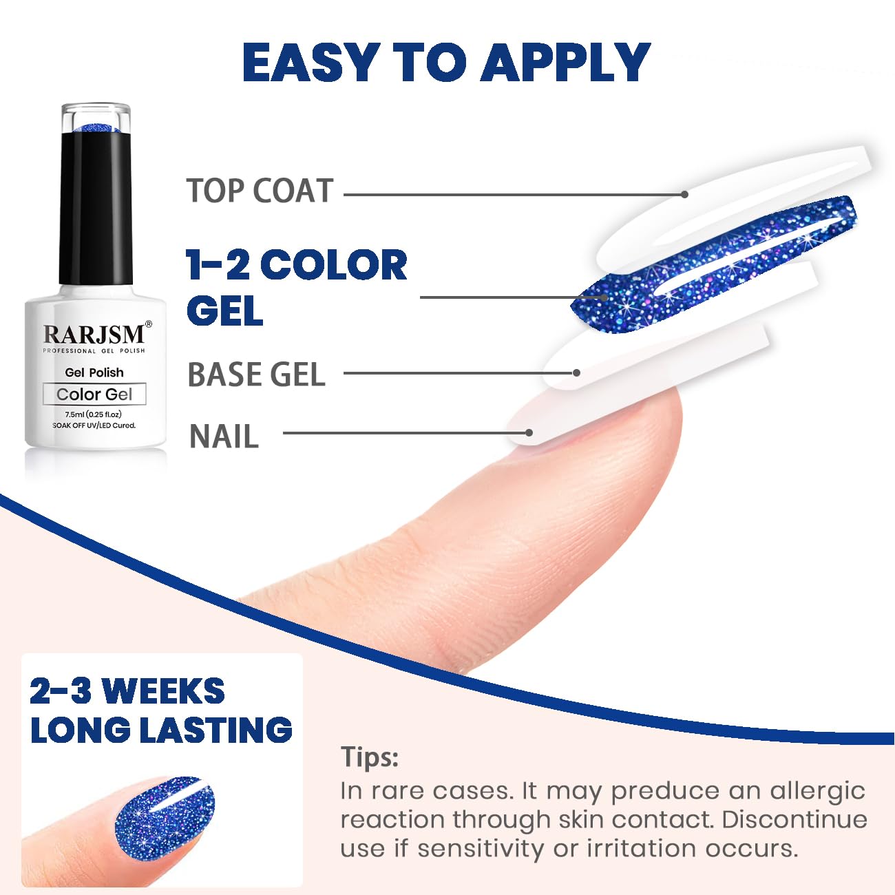 RARJSM Reflective Glitter Gel Polish Royal Blue Sparkle Iridescent Rainbow Shimmer Dark Blue Nail Polish 7.5ml Soak Off Sparkle Flash Disco Diamond Salon DIY Home Manicure - Image 7