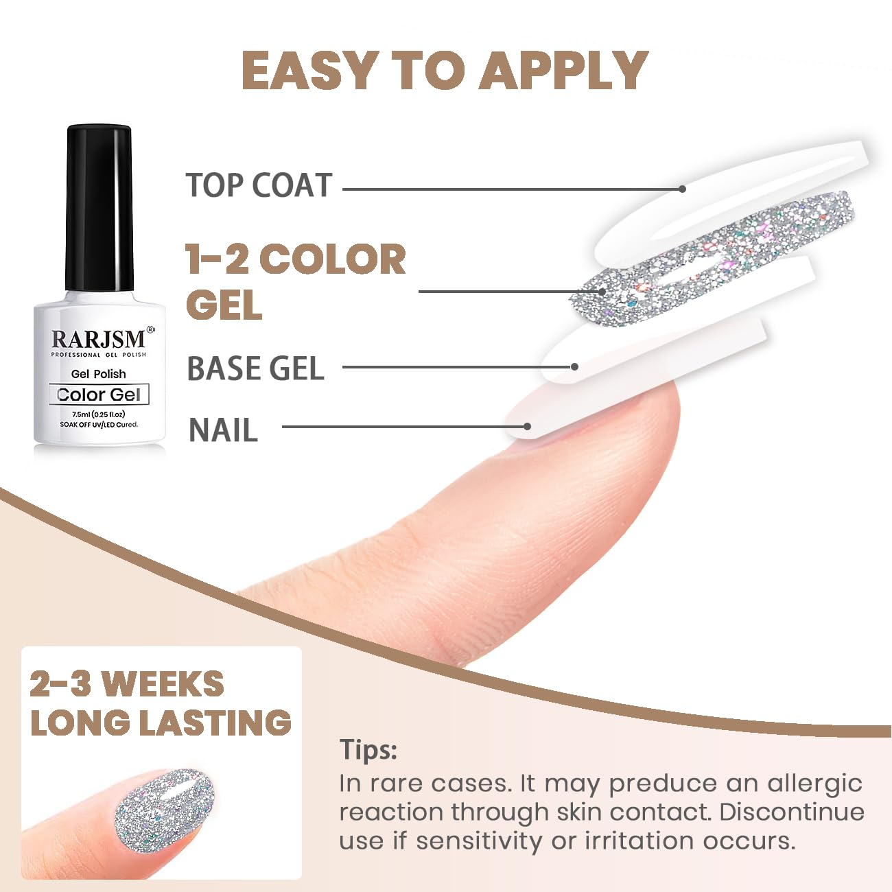 RARJSM Reflective Glitter Gel Polish Silver Sparkling Glitter Iridescent Shimmer Gel Nail Polish Sparkle Diamond Holographic Gelpolish Soak off Nail Art Varnish Manicure for Salon DIY at Home - Image 6