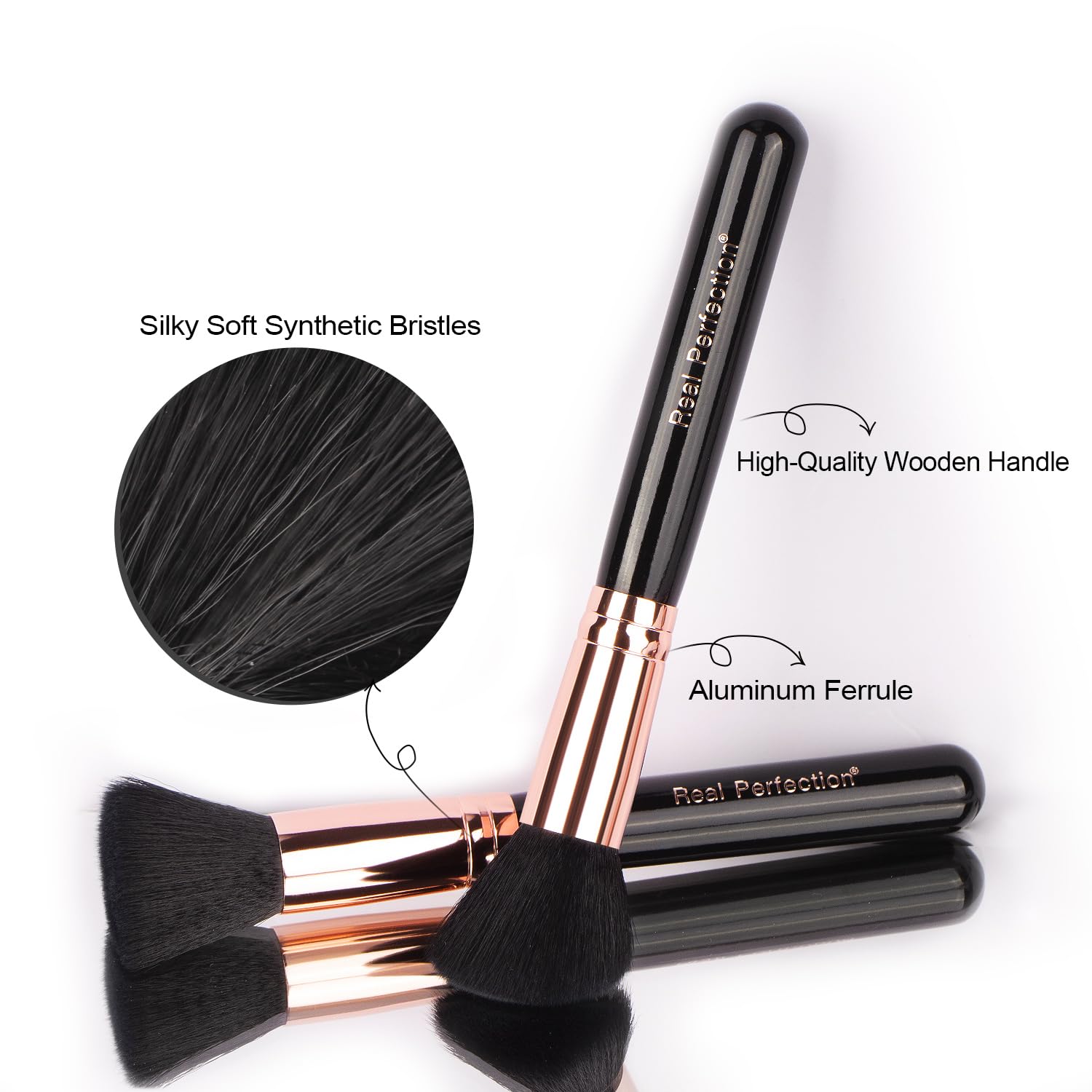 Real Perfection Makeup Brush Set 16 Pcs with 1 Eyebrow Razor Premium Synthetic Foundation Powder Concealers Eyeshadow Blush Makeup Brushes Make up Brushes Kit (Black) - Image 5