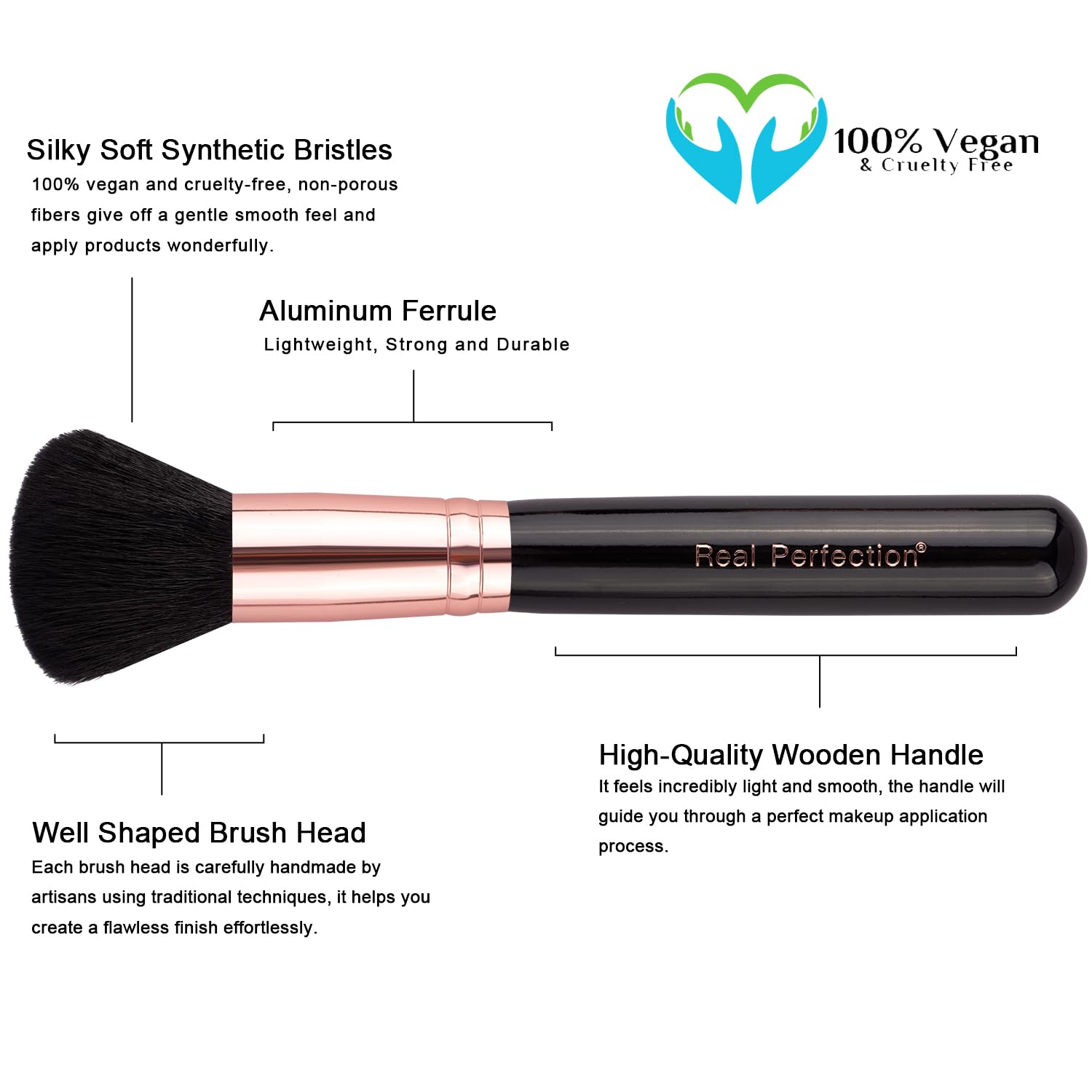 Real Perfection Makeup Brush Set 16 Pcs with 1 Eyebrow Razor Premium Synthetic Foundation Powder Concealers Eyeshadow Blush Makeup Brushes Make up Brushes Kit (Black) - Image 4