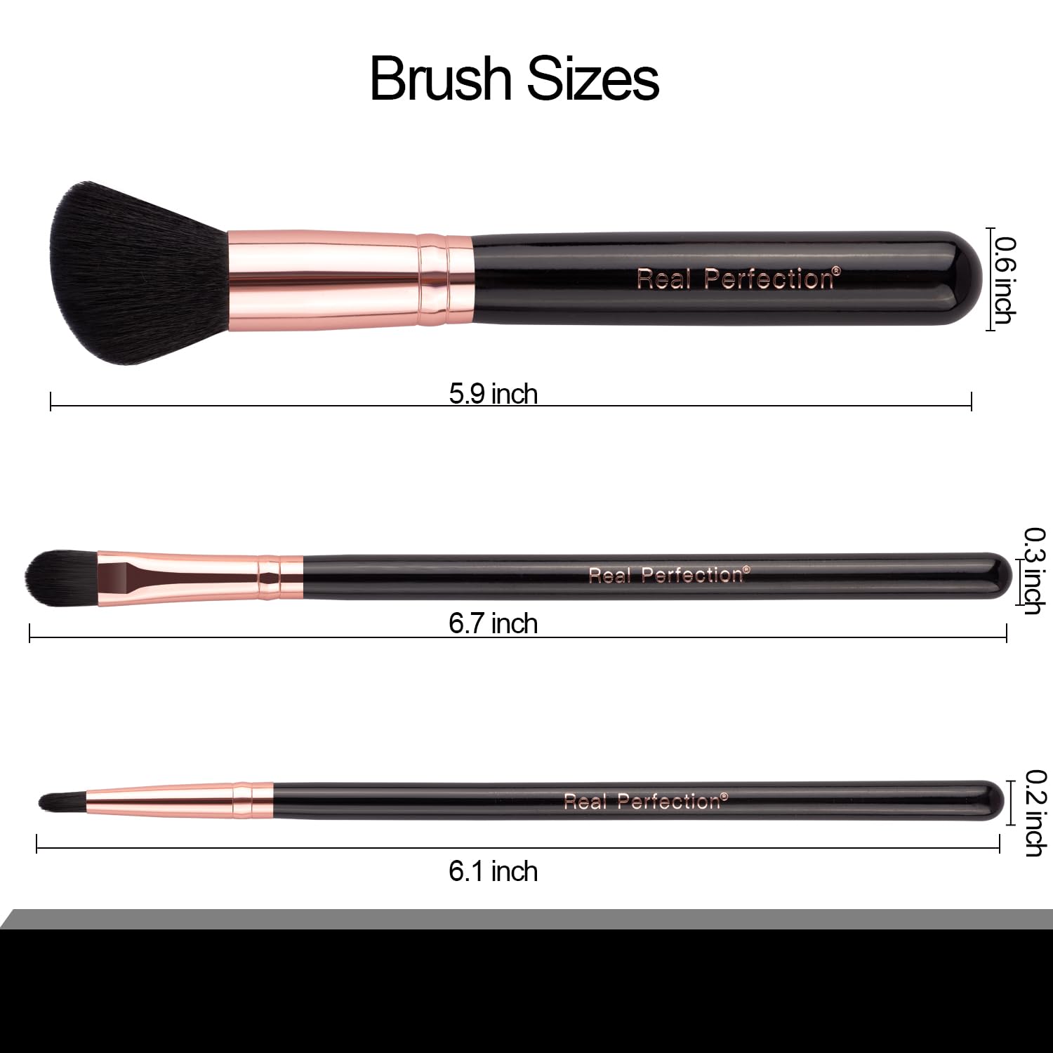 Real Perfection Makeup Brush Set 16 Pcs with 1 Eyebrow Razor Premium Synthetic Foundation Powder Concealers Eyeshadow Blush Makeup Brushes Make up Brushes Kit (Black) - Image 6