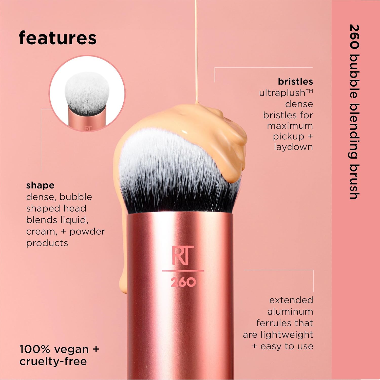 Real Techniques Bubble Blending Makeup Brush, Multipurpose Foundation Brush For Liquid, Cream, & Powder Products, Unique Round Brush Head, Synthetic Bristles, Vegan & Cruelty Free, 1 Count - Image 4