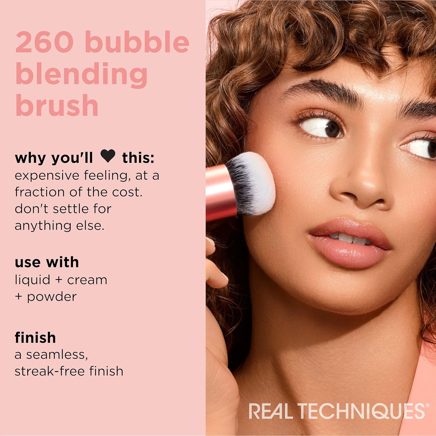 Real Techniques Bubble Blending Makeup Brush, Multipurpose Foundation Brush For Liquid, Cream, & Powder Products, Unique Round Brush Head, Synthetic Bristles, Vegan & Cruelty Free, 1 Count - Image 3