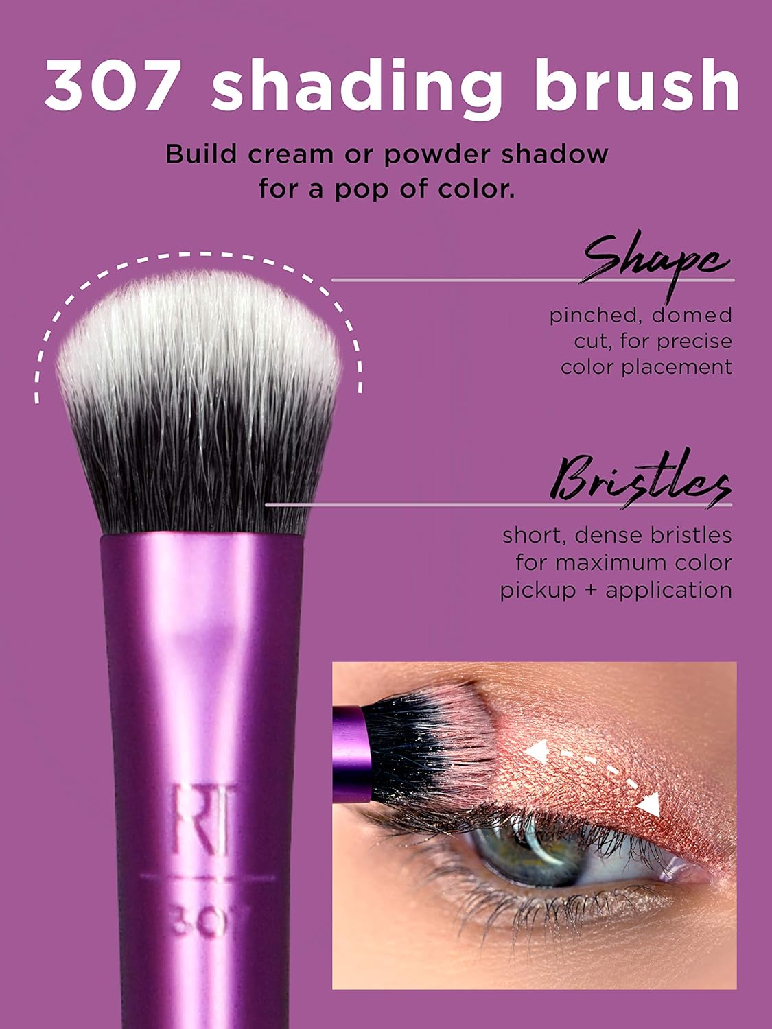 Real Techniques Cruelty Free Enhanced Eye Set, Eyeshadow and Brow Brushes, Purple, 6 Piece Makeup Brush Kit - Image 3