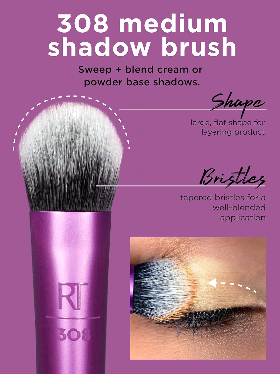 Real Techniques Cruelty Free Enhanced Eye Set, Eyeshadow and Brow Brushes, Purple, 6 Piece Makeup Brush Kit - Image 4