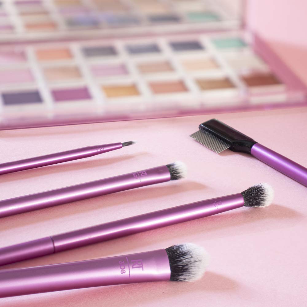 Real Techniques Cruelty Free Enhanced Eye Set, Eyeshadow and Brow Brushes, Purple, 6 Piece Makeup Brush Kit - Image 9