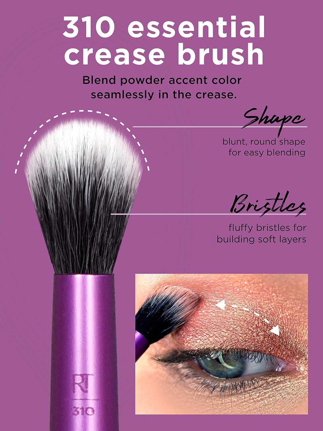 Real Techniques Cruelty Free Enhanced Eye Set, Eyeshadow and Brow Brushes, Purple, 6 Piece Makeup Brush Kit - Image 2
