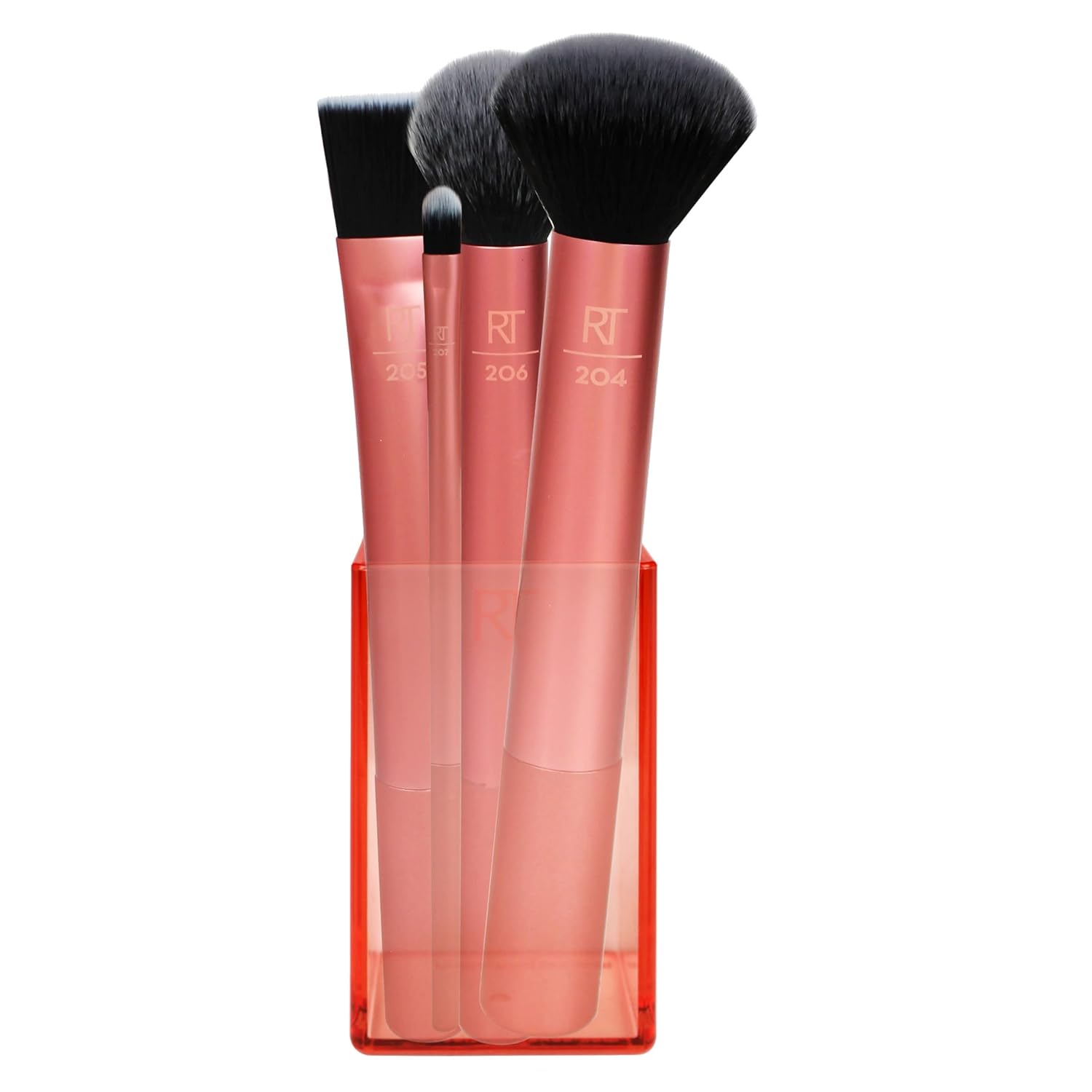 Real Techniques Flawless Base Brush Set With Ultra Plush Custom Cut Synthetic Bristles and Extended Aluminum Ferrules to Build Coverage for Every Makeup Application Need, Orange, 5 Piece - Image 3