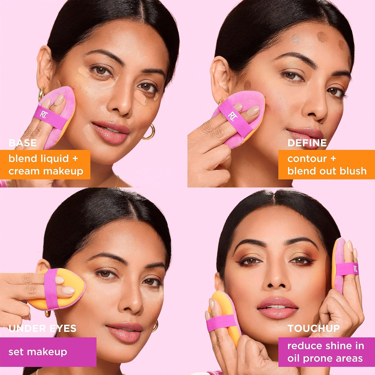 Real Techniques Miracle 2-In-1 Powder Puff 2 Pack, Dual-Sided, Full Size Makeup Blending Puff, Reversible Elastic Band, Makeup Sponge & Powder Puff, For Liquid, Cream & Powder Products, Crulety-Free - Image 7