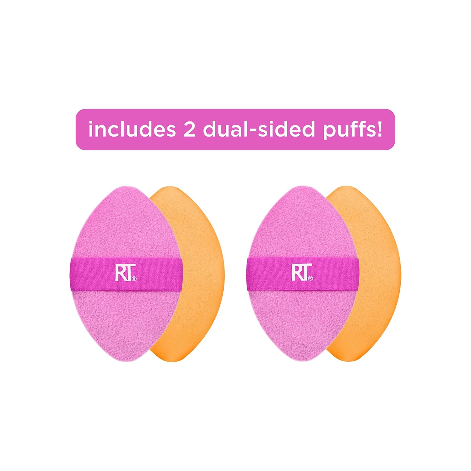 Real Techniques Miracle 2-In-1 Powder Puff 2 Pack, Dual-Sided, Full Size Makeup Blending Puff, Reversible Elastic Band, Makeup Sponge & Powder Puff, For Liquid, Cream & Powder Products, Crulety-Free - Image 2