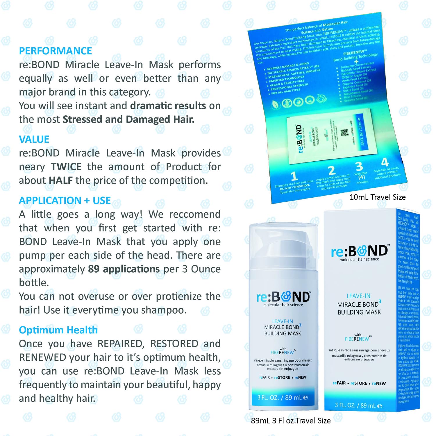 reBOND Leave-in Miracle Bond Building Hair Mask- 4 minute Repair Treatment Deep Conditioning for Bleached, Damaged, Dry, Colored or Frizzy Hair - Set includes: 3oz + .34oz - Image 5