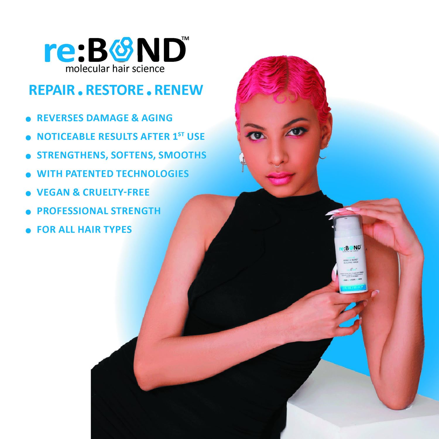 reBOND Leave-in Miracle Bond Building Hair Mask- 4 minute Repair Treatment Deep Conditioning for Bleached, Damaged, Dry, Colored or Frizzy Hair - Set includes: 3oz + .34oz - Image 2