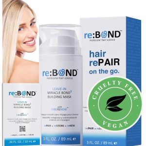 reBOND Leave-in Miracle Bond Building Hair Mask- 4 minute Repair Treatment Deep Conditioning for Bleached, Damaged, Dry, Colored or Frizzy Hair - Set includes: 3oz + .34oz