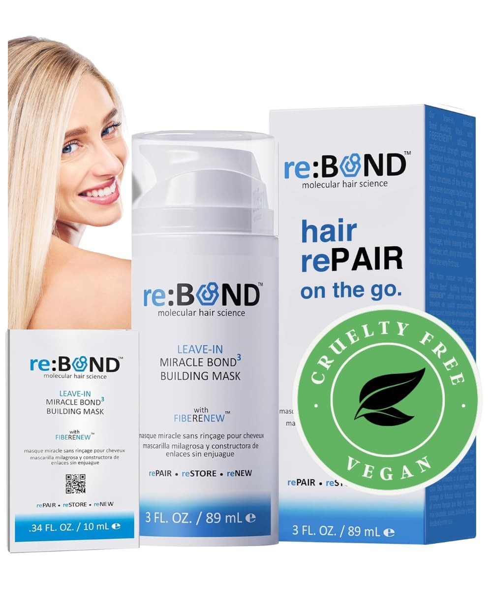 reBOND Leave-in Miracle Bond Building Hair Mask- 4 minute Repair Treatment Deep Conditioning for Bleached, Damaged, Dry, Colored or Frizzy Hair - Set includes: 3oz + .34oz