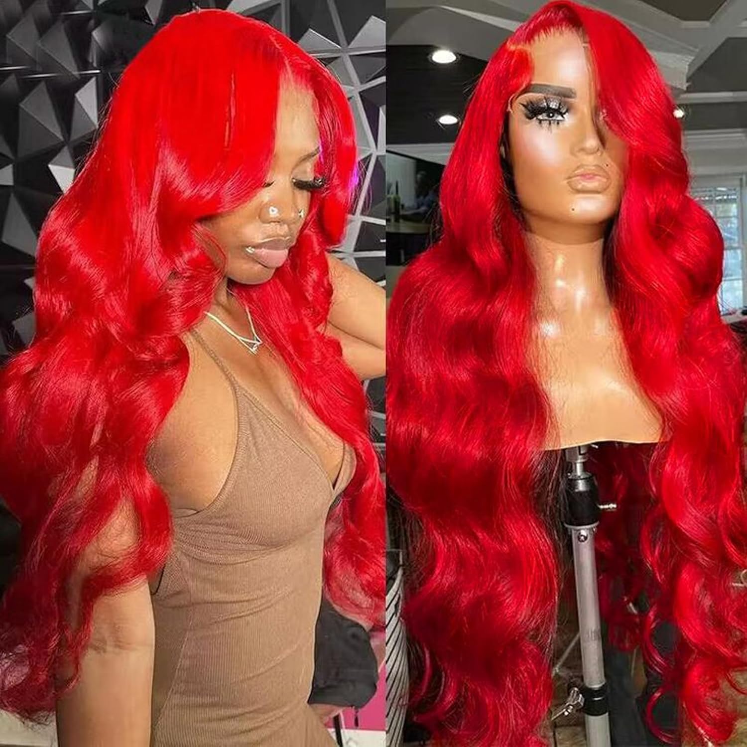 Red 13x6 HD Transparent Lace Front Wigs Human Hair 24 Inch Body Wave Wig With Baby Hair Red Color Lace Front Wigs Human Hair Red HD Transparent Lace Frontal Wig 13x6 180% Density Pre Plucked Wigs