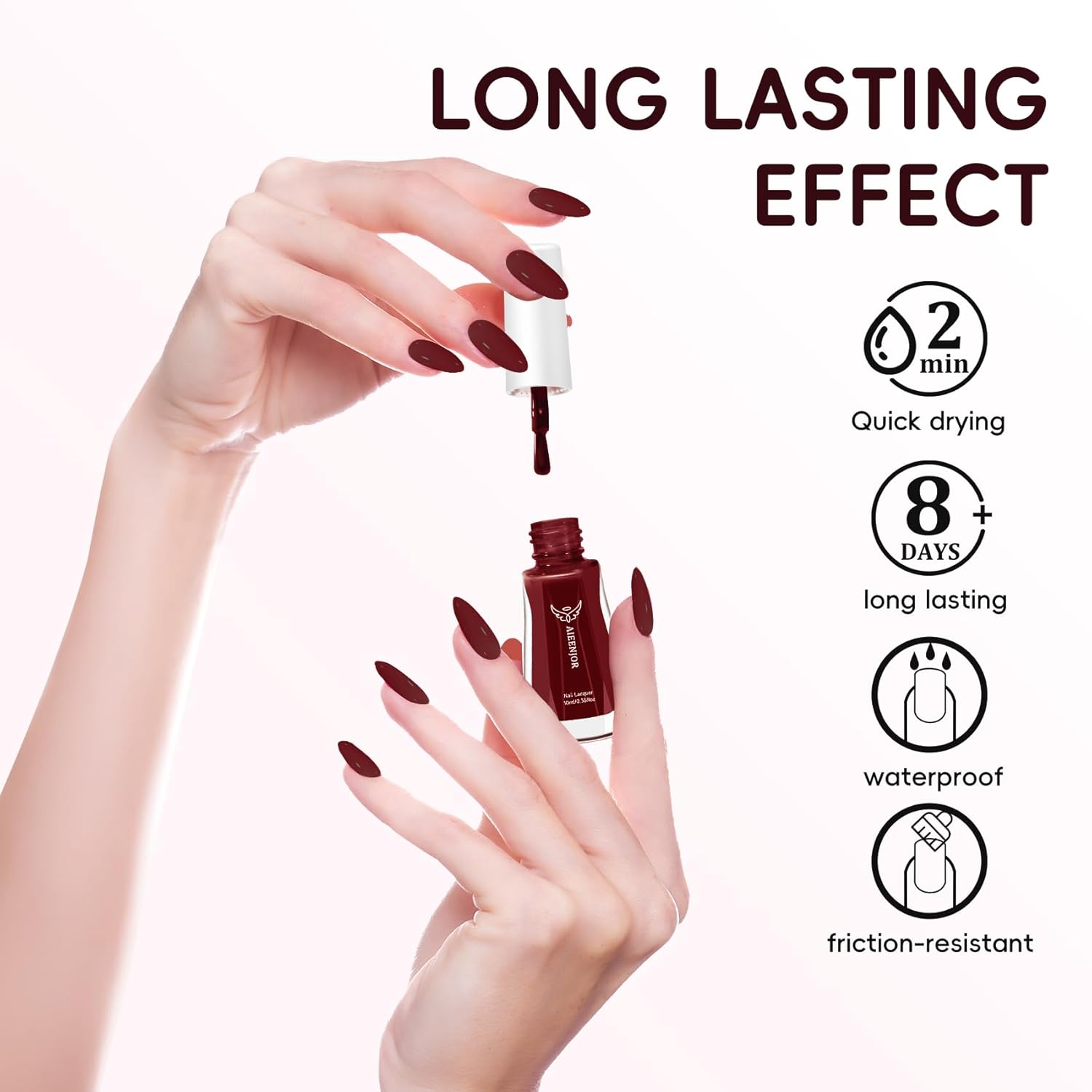Red Brown Nail Polish, Quick Dry Nail Polish, No UV Lamp Needed, Streak Free, Long- Last Fingernail Polish for Nail Manicure Salon DIY Nail Art, 0.35 fl oz - Image 7